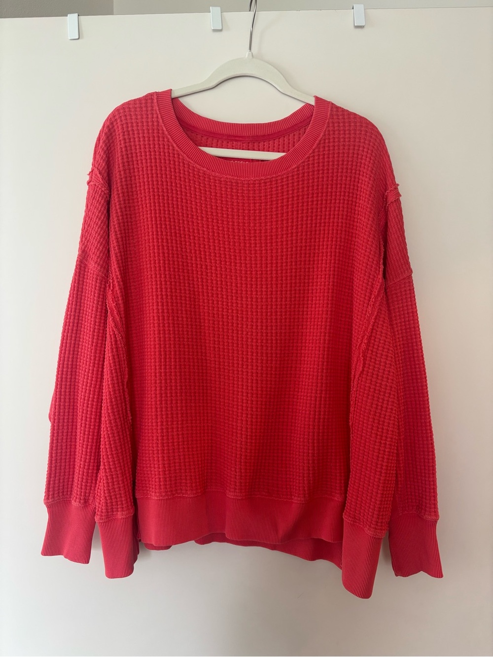 Women's Red Waffle-Knit Pullover Sweater - Picture 1 of 4